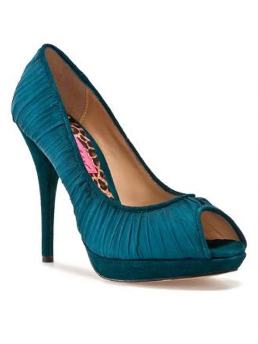 Betsey Johnson Winona Teal Peeptoe Pleated Pumps Sz 9